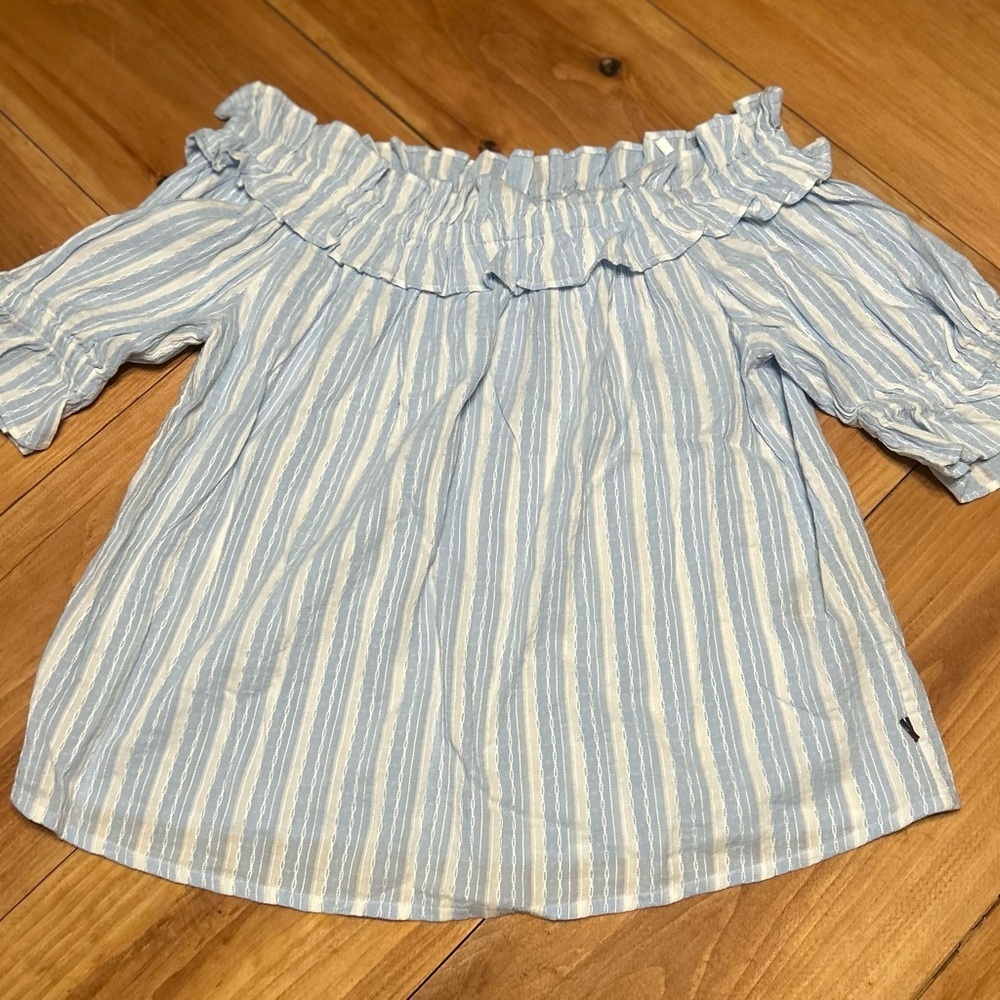 Tommy Hilfiger Ruffled Blue and White off the shoulder Blouse XS
